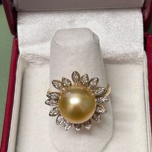 Golden South Sea Pearl Diamond Ring